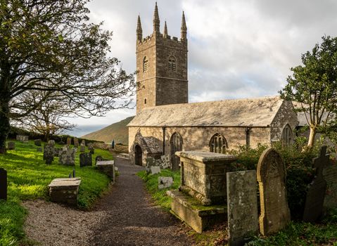 Stone building of church of St Morwenna and St John the Baptist in in Morwenstow, Cornwall