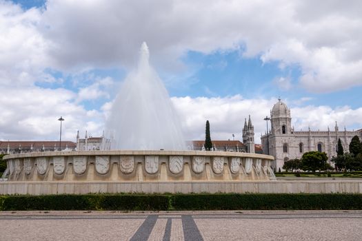 Detail of the magnificent fountain and exterior on the Monastery of Jeronimos in Belem