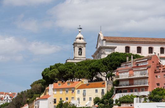 Cityscape of Lisbon with bell tower of the Graca church in the Alfama district