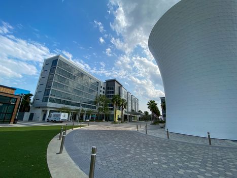 Orlando, FL/USA-4/10/20:  The exterior of a Marriott Courtyard and Residence Inn in Laureate Park Lake Nona Town Center in Orlando, Florida.