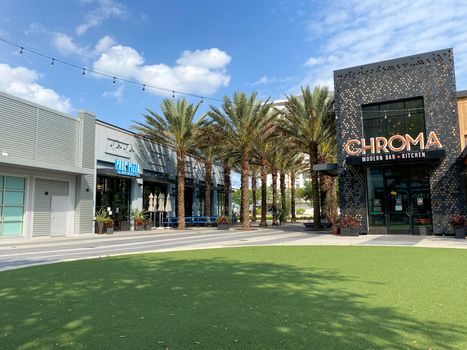 Orlando, FL/USA-4/11/20: The exterior of the small plate modern restaurant and bar Chroma in Laureate Park at Lake Nona in Orlando, FL USA.