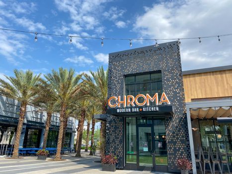 Orlando, FL/USA-4/11/20: The exterior of the small plate modern restaurant and bar Chroma in Laureate Park at Lake Nona in Orlando, FL USA.