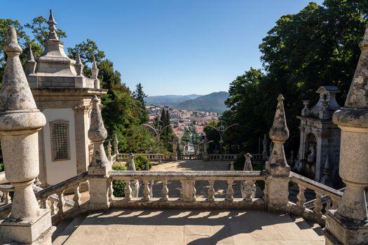 Many sets of stairs in the baroque staircase to the Santuario de Nossa Senhora dos Remedios church