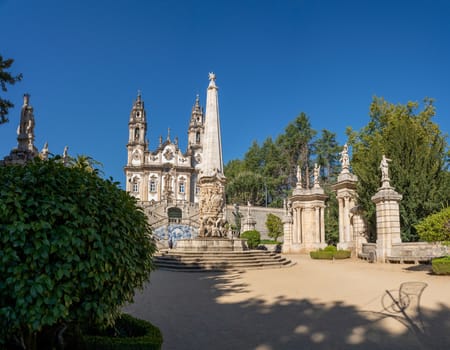 Statues adorn the baroque staircase to the Santuario de Nossa Senhora dos Remedios church