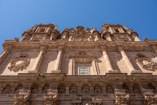 Ornate stone carvings on the Clericia church or cathedral in Salamanca Spain