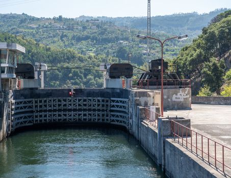 River cruise boat entering the lock of the Carrapatelo dam on River Douro