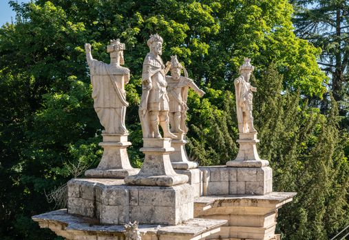 Statues adorn the baroque staircase to the Santuario de Nossa Senhora dos Remedios church