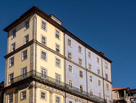 Ceramic tiles and balconies of apartments and homes in downtown Porto