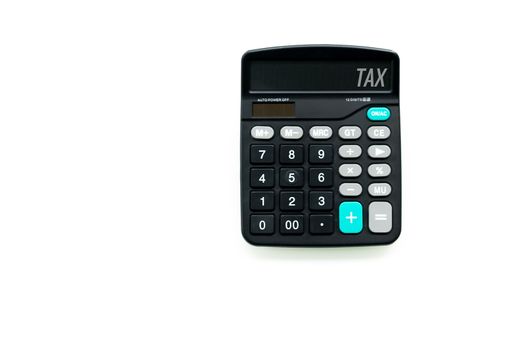 Calculator on the white backgrounds with TAX wording, topview isolated