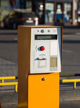 Parking tickets machine on a entree in parking area