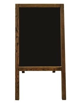 Old wooden blackboard for restaurant menu on white background.