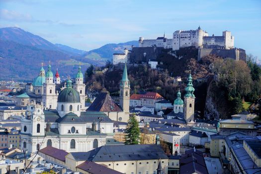 View over the city of Salzburg to fortress Hohensalzburg