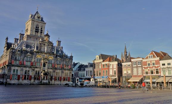Main square in city center of Delft, The Netherlands