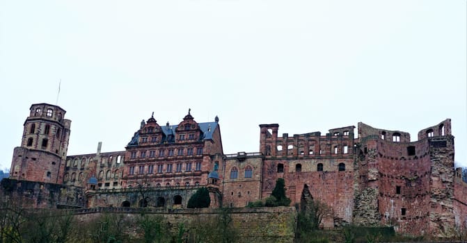 View on Heidelberg castle on a grey day