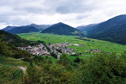 View over the municipality of Mals in South Tyrol, Italy