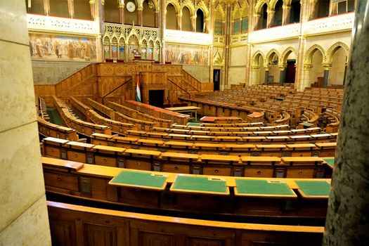 The Assembly hall in the Hungarian Parliament Building Budapest