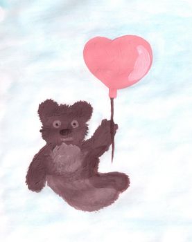 Colored Bear With Balloon doodle sketch illustration.