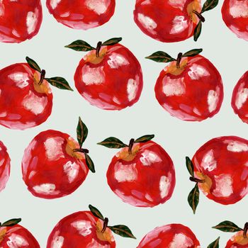 Hand drawn seamless pattern with red apples. Repeated apple and leaves fruit background for design, fabric, print, textile, textile, wallpaper, posters.