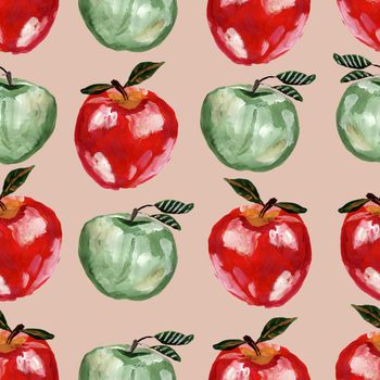 Geometric seamless pattern with apples. Repeated apple and leaves fruit background for design, fabric, print, textile, textile, wallpaper, posters.