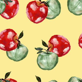 Hand drawn endless pattern with apples. Repeated apple and leaves background for design, fabric, print, textile, textile, wallpaper, posters.