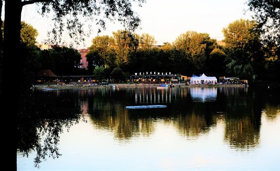 Sunset over Weisser See in Berlin Weissensee