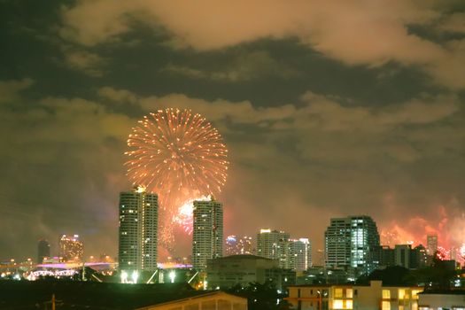 New Year fireworks in Bangkok. Beautiful night panorama. Celebrating festive salute New Year fireworks in Bangkok. Beautiful night panorama. Celebrating festive salute