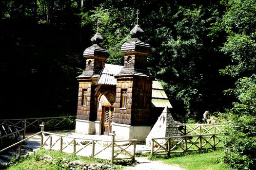 Russian Chapel near Kranjska Gora, Slovenia in the sun