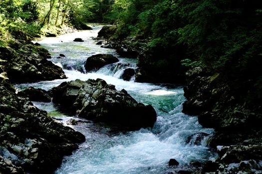 Radovna river rapids in the Vintgar Gorge, Slovenia
