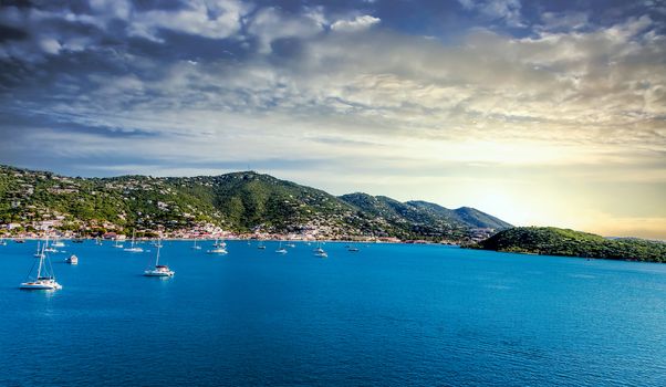 Luxury boats in the harbor of Charlotte Amalie off the coast of St Thomas in the US Virgin Islands