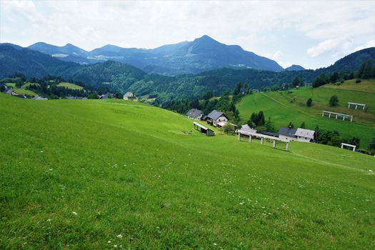 View over Zgornja Sorica village in Upper Carnolia, Slovenia