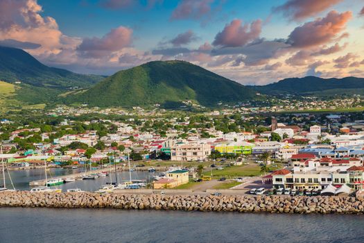 Colorful St Kitts twon in the Caribbean