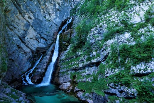 Beautiful Savica falls in ukanc near Bohinj, Slovenia