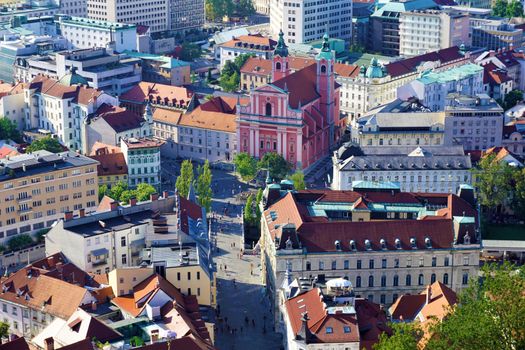View over Ljubljana city center capital of Slovenia