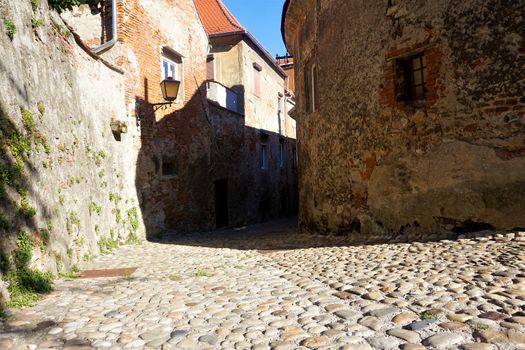 Narrow street in the old town of Ptuj, Slovenia