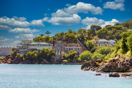 Residential and resort construction on the rocky coast of St Thomas