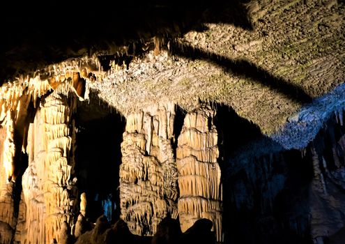 Dripstone columns in the spaghetti room of the Postojna caves, Slovenia