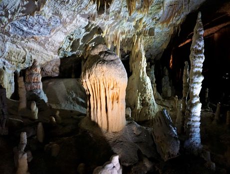 Almost white dripstones in the Postojna cave, Slovenia