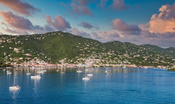 Luxury boats in the harbor of Charlotte Amalie off the coast of St Thomas in the US Virgin Islands
