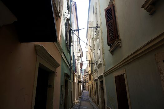 Narrow street in the backstreets of Piran, Slovenia