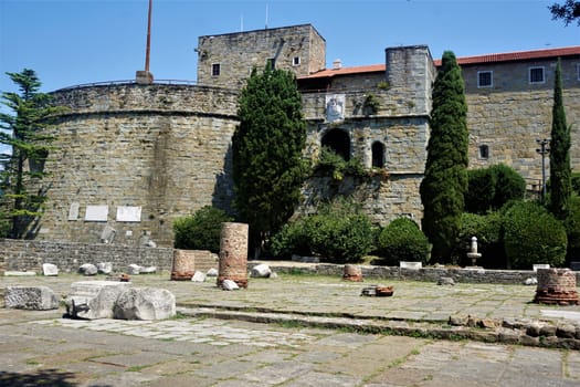 The castle of Trieste, Italy with some Roman piles