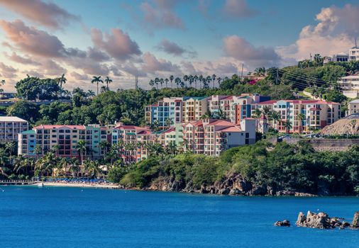 A luxury resort on the rocky coast of tropical St Thomas