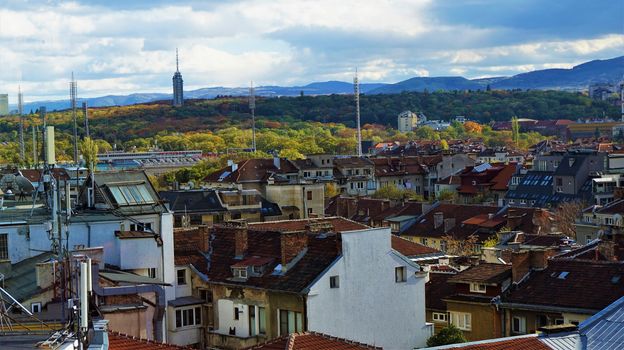 View to Borissowa gradina over the roofs of Sofia, Bulgaria