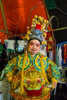 Asia / Thailand - August 28th 2019 : Chinese Opera Actress. Performers make up at backstage. 