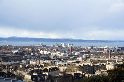 View from Calton Hill Edinburgh, Scotland to the sea