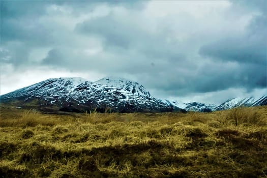 Dramatic Highland view to the Glen Coe mountain range, Scotland