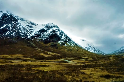 The Glen coe mountain ridge on a cloudy day