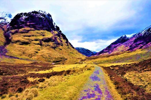 Beautiful valley and lane near Three Sisters in autumn mood