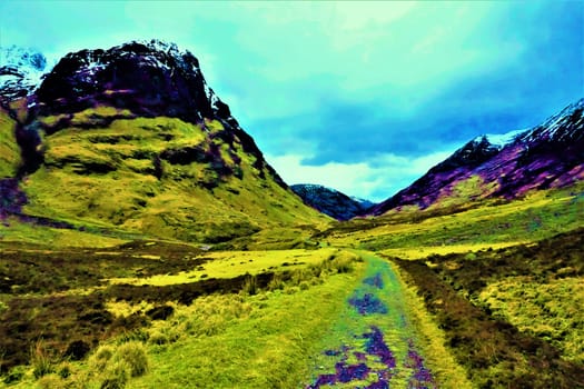 Beautiful valley and lane near Three Sisters in spring mood