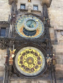 Medieval astronomical clock in the city center of Prague, Czech Republic