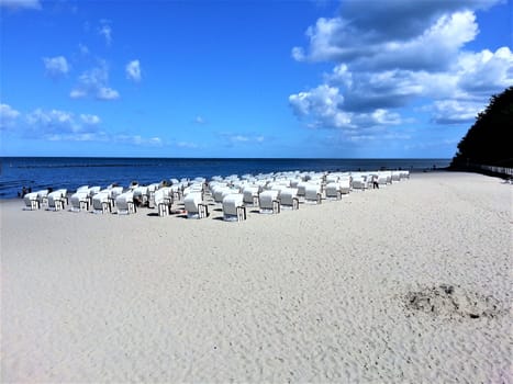 Beach and beach baskets on the island of Ruegen, Germany